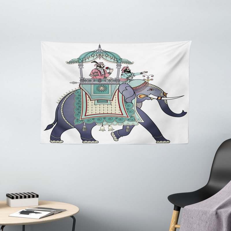 Elephant with Prince Wide Tapestry