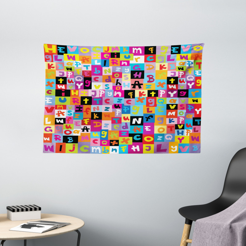 Colored Alphabet Puzzle Wide Tapestry