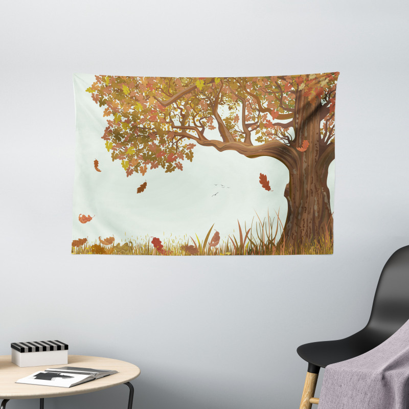 Deciduous Oak Leaves Wide Tapestry