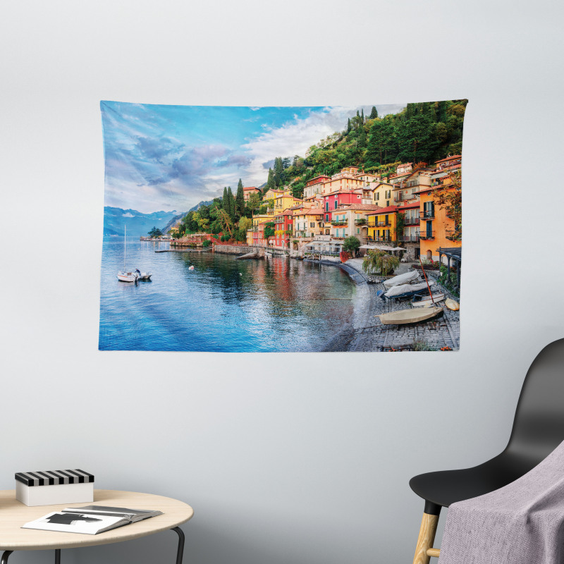 Yacht Boat Idyllic Town Wide Tapestry
