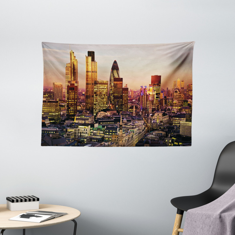 Global City Sunset Wide Tapestry