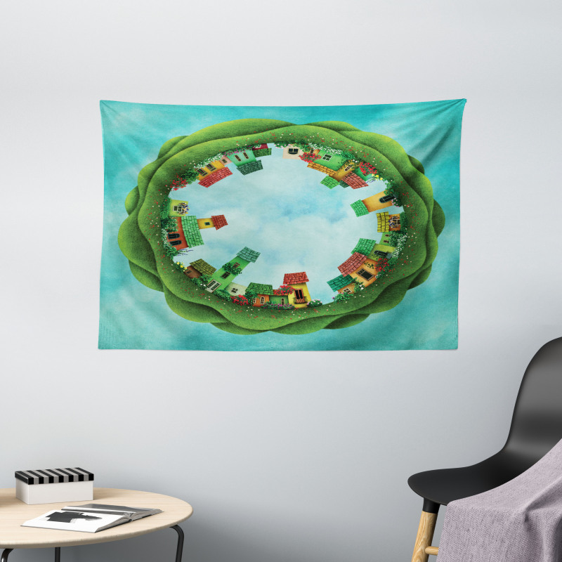 Small Town Round Artwork Wide Tapestry