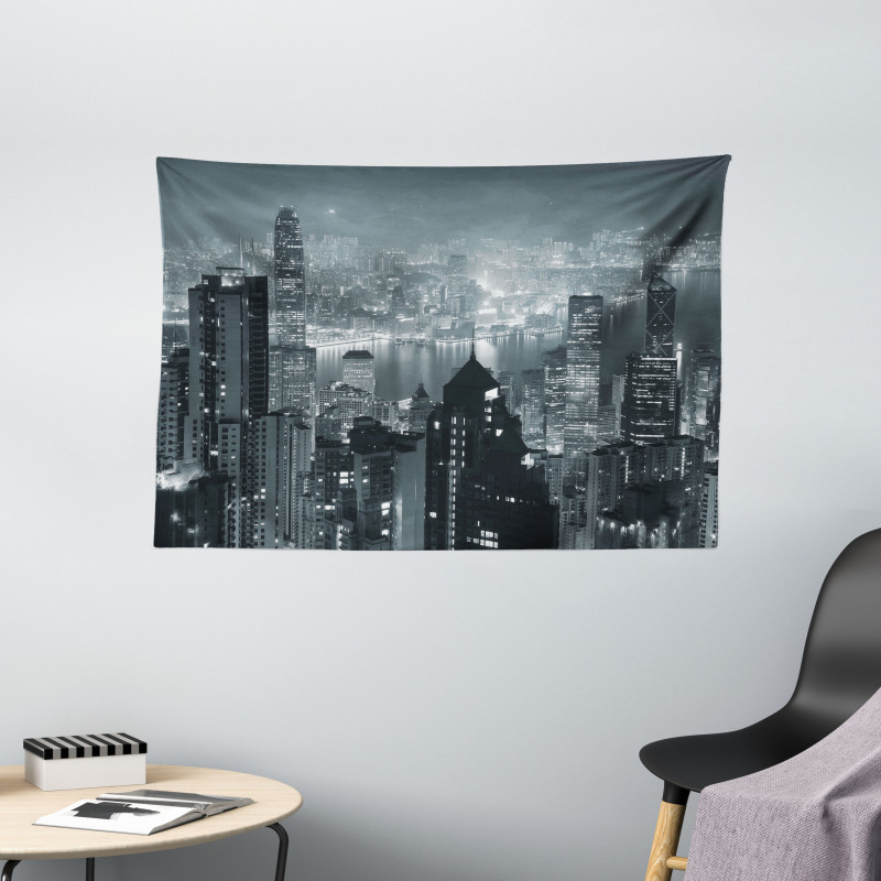 Aerial Night Landscape Wide Tapestry