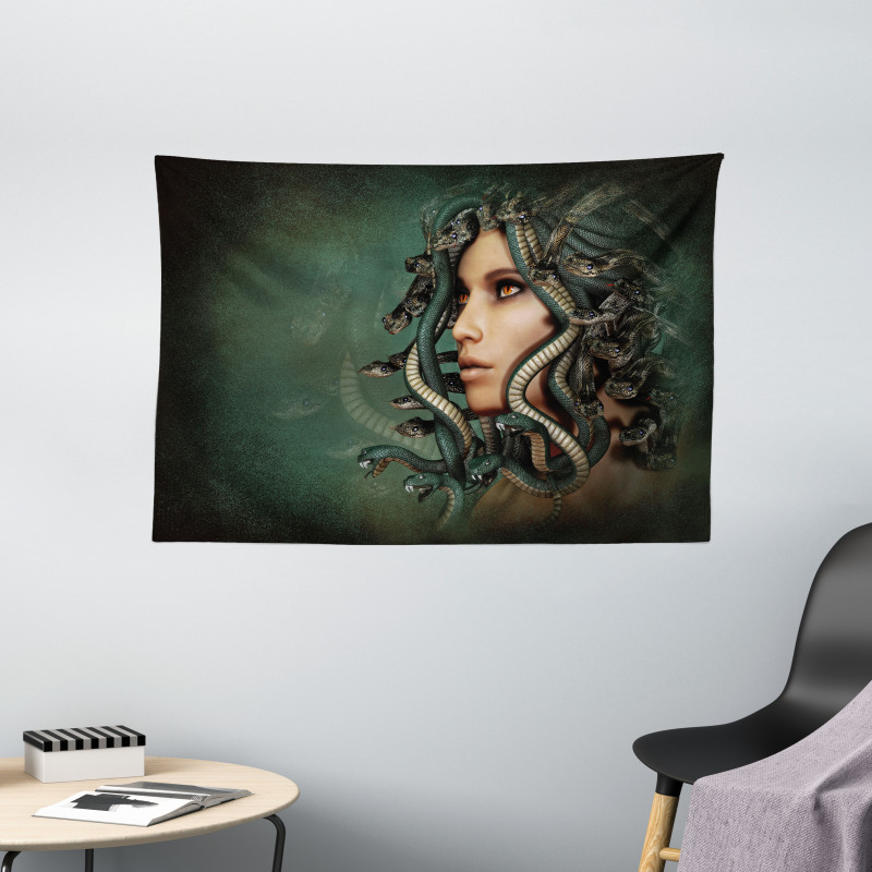 Woman Snakes Wide Tapestry