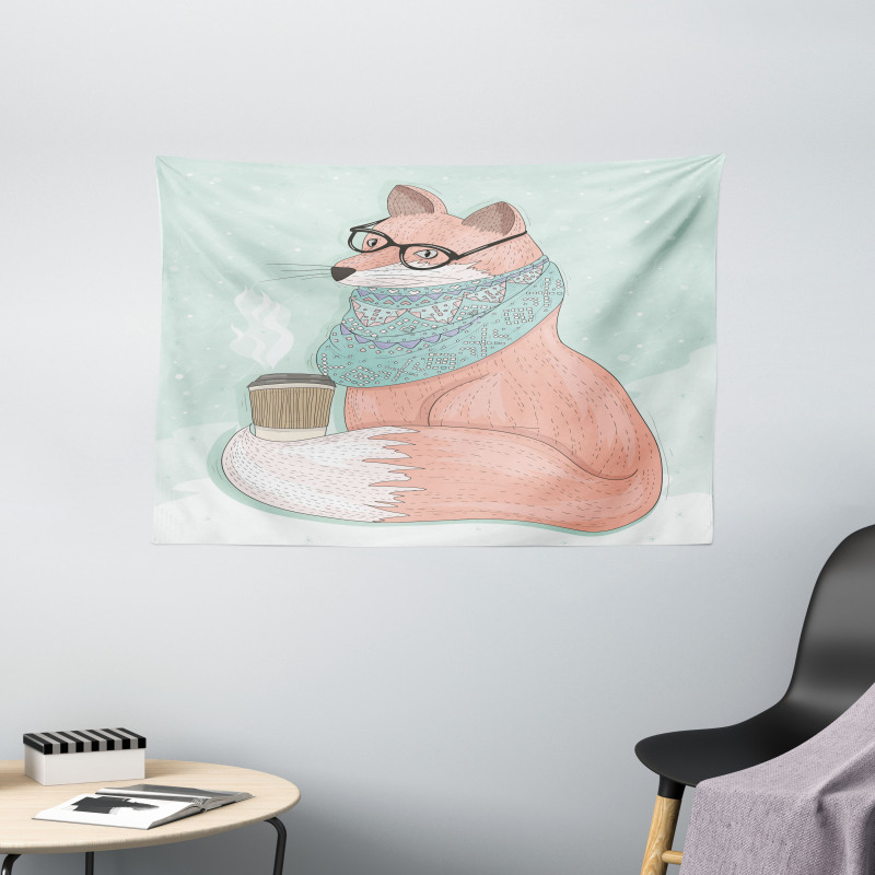 Hipster Fox Glasses Wide Tapestry