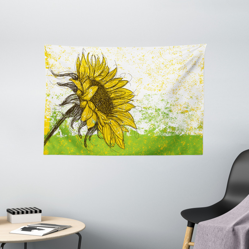 Floral with Sunflowers Wide Tapestry