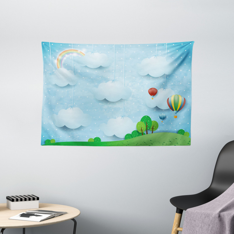 Balloons Clouds Stars Hill Wide Tapestry