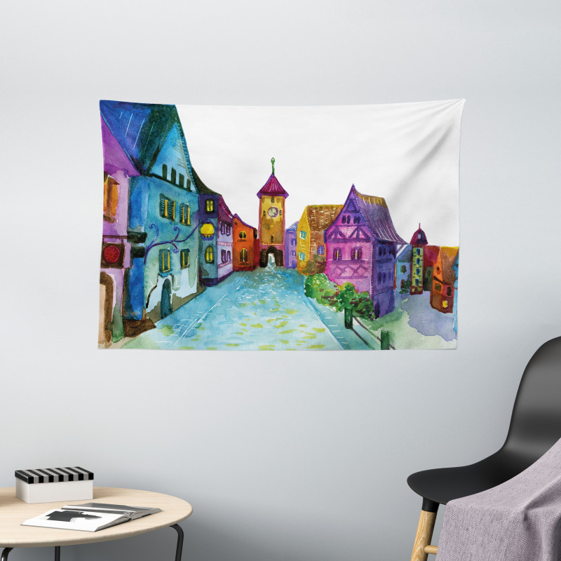 European House Scenery Wide Tapestry