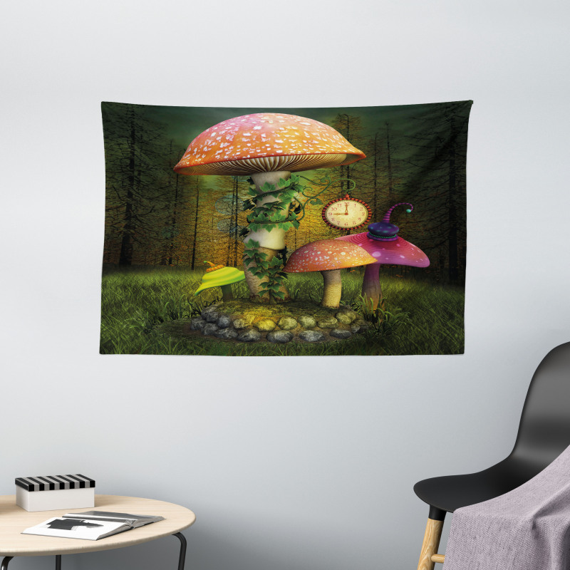 Giant Mushroom and Elve Wide Tapestry
