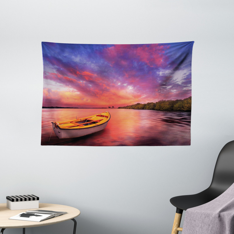 Sea Coast with a Rowboat Wide Tapestry