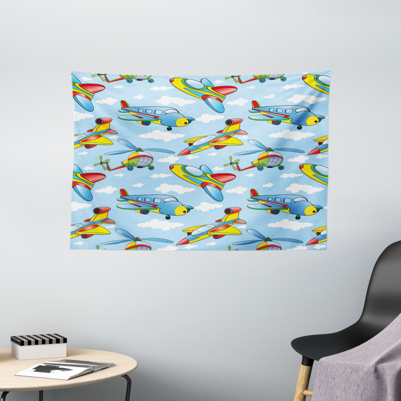 Planes and Helicopters Wide Tapestry