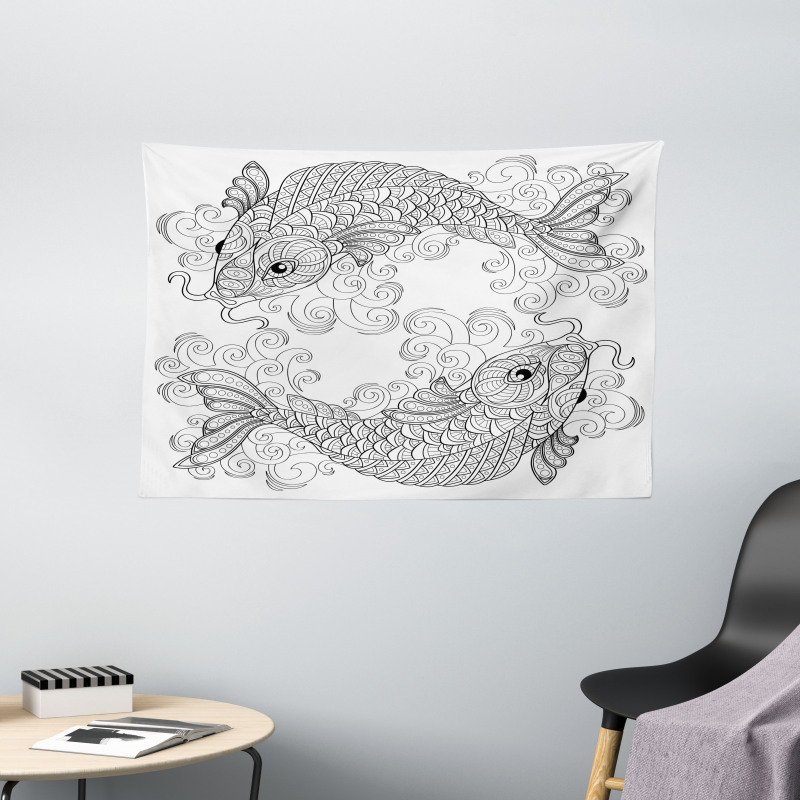 Koi Fish Pattern Wide Tapestry