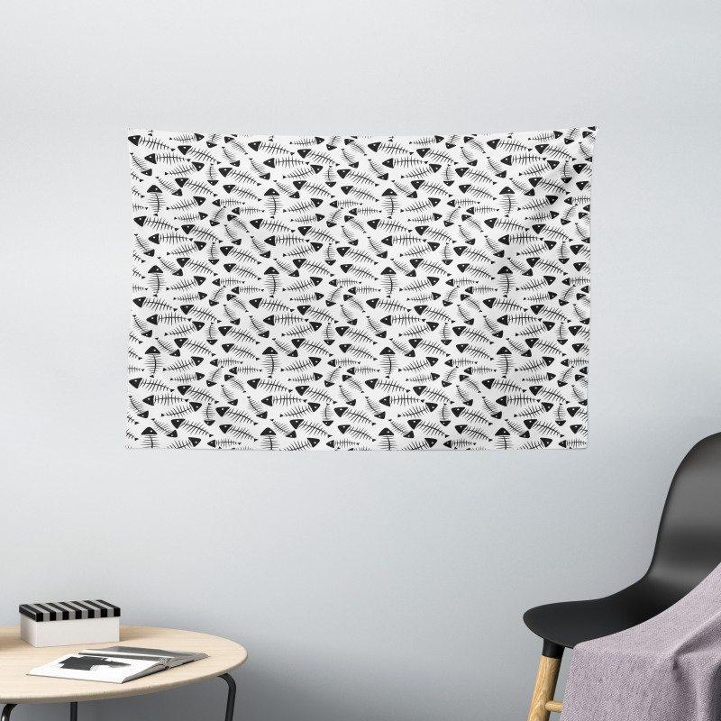 Funny Fish Bone Abstract Wide Tapestry