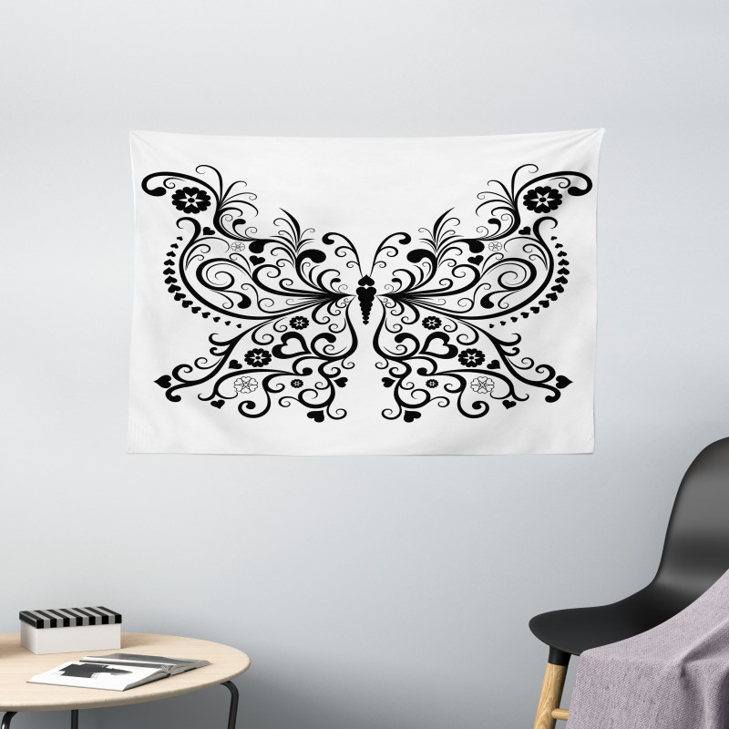 Swirled Wing with Flower Wide Tapestry