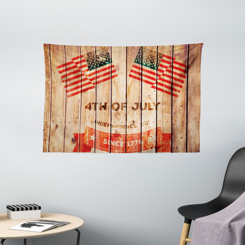 Wooden Planks Flag Wide Tapestry