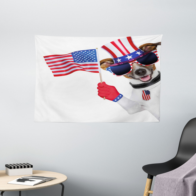 Patriotic Pet Dog Wide Tapestry