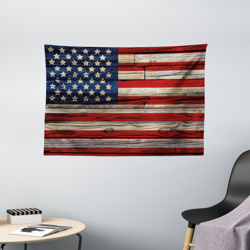 Wood Planks Flag Wide Tapestry