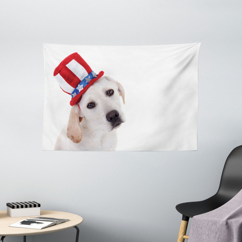 Dog with Hat Wide Tapestry