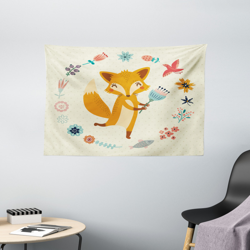 Animal with Floral Wide Tapestry