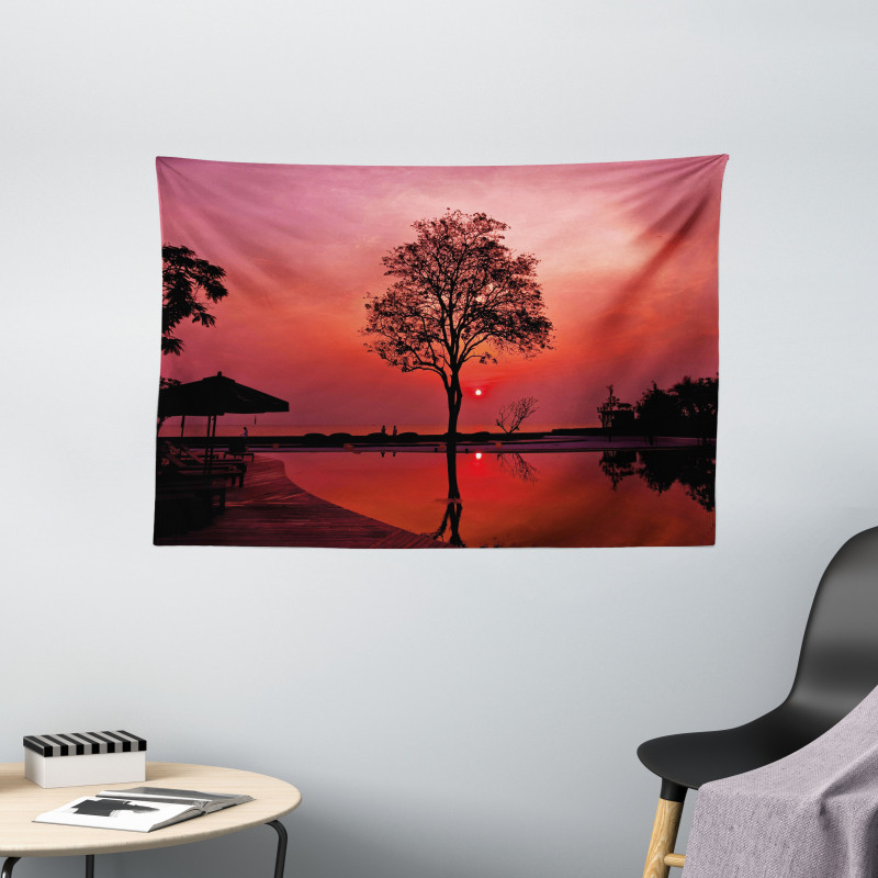 Twilight Sky with Tree Wide Tapestry