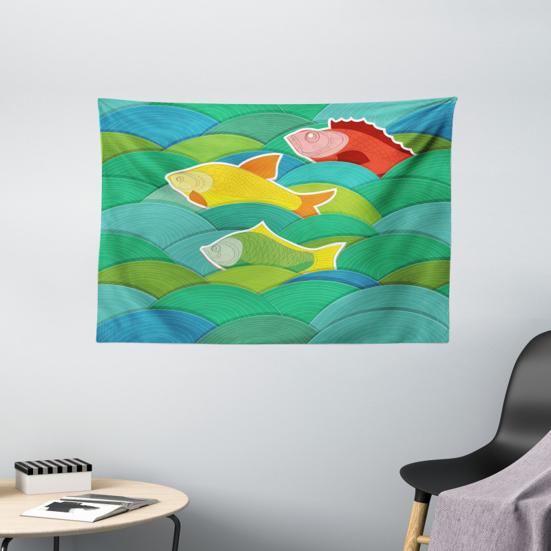 Sea Marine Waves Funky Wide Tapestry