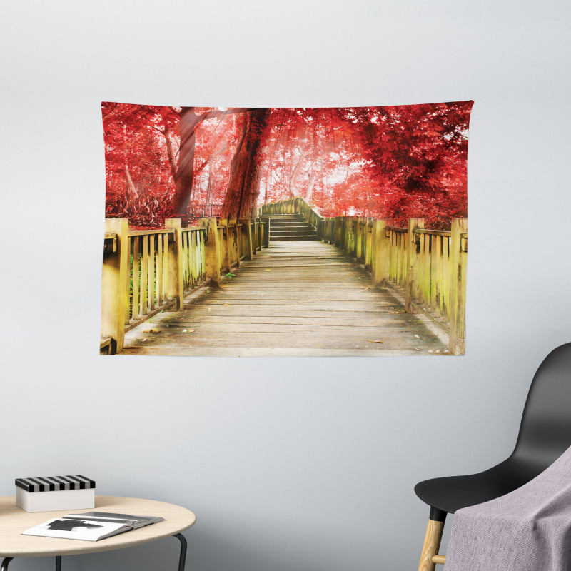 Rustic Wooden Walkway Wide Tapestry