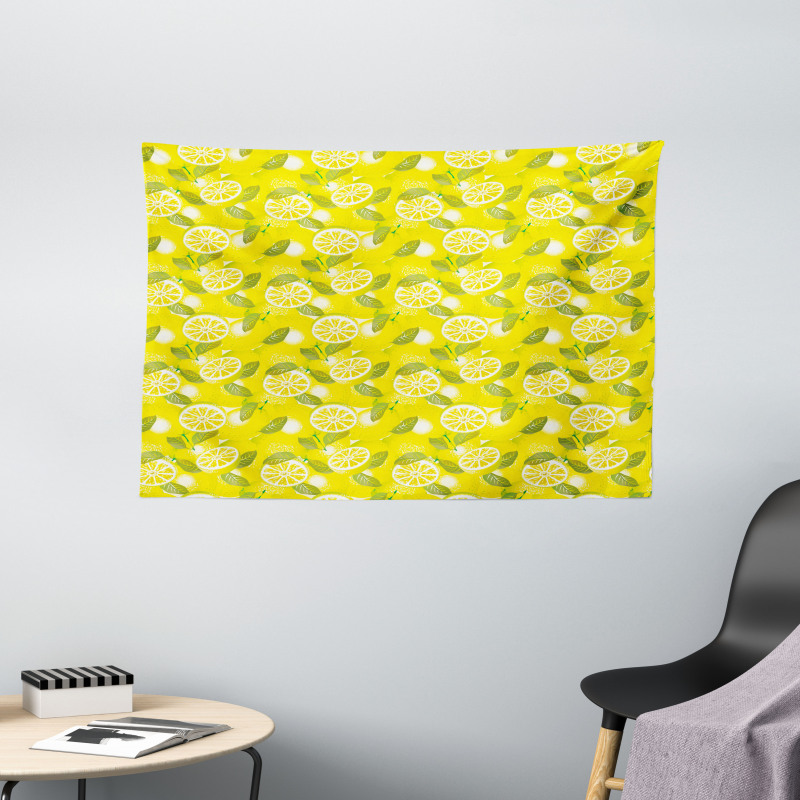 Fresh Lemons with Leaves Wide Tapestry