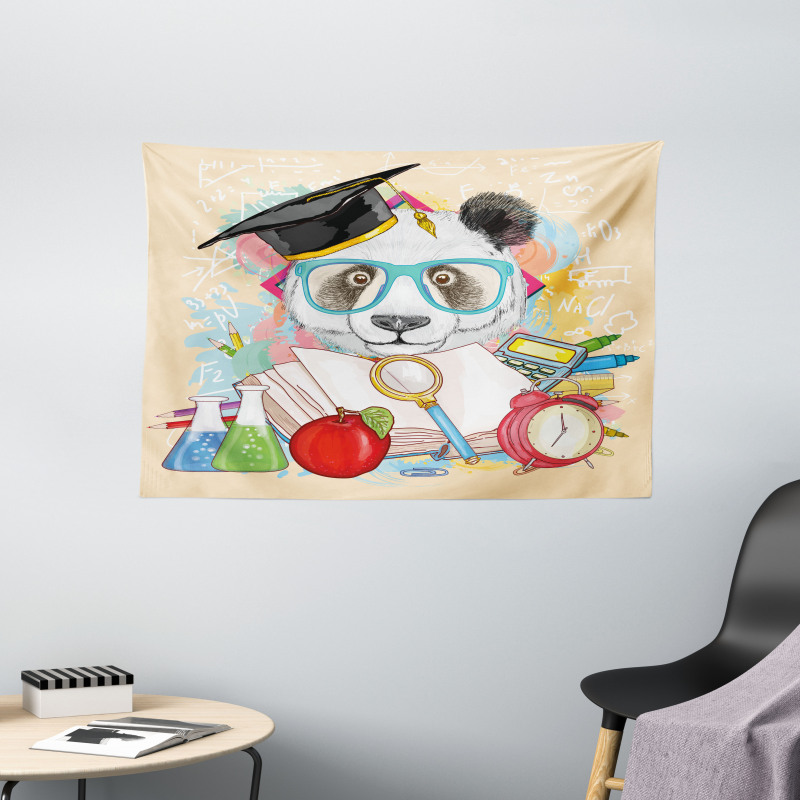 Hipster Panda in School Wide Tapestry