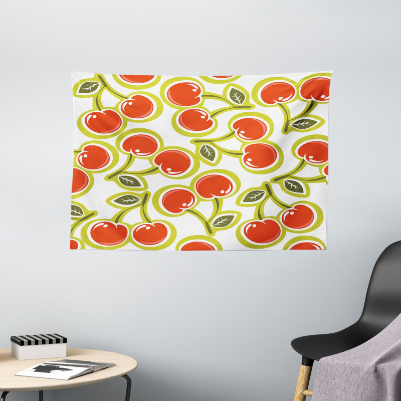 Cherry and Leaves Pattern Wide Tapestry