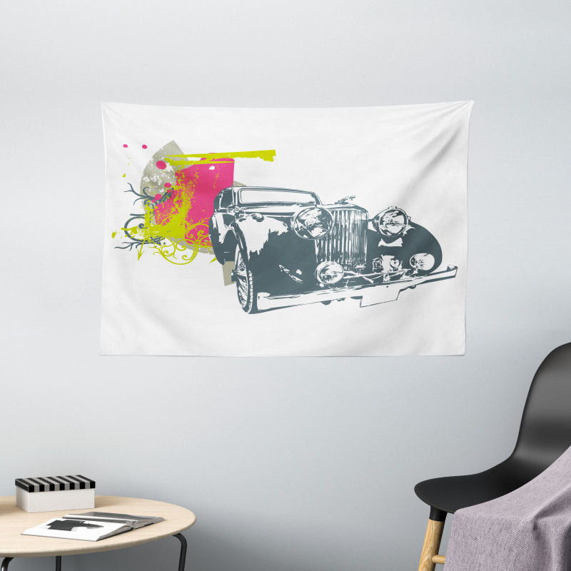 Retro Pop Classic Car Wide Tapestry