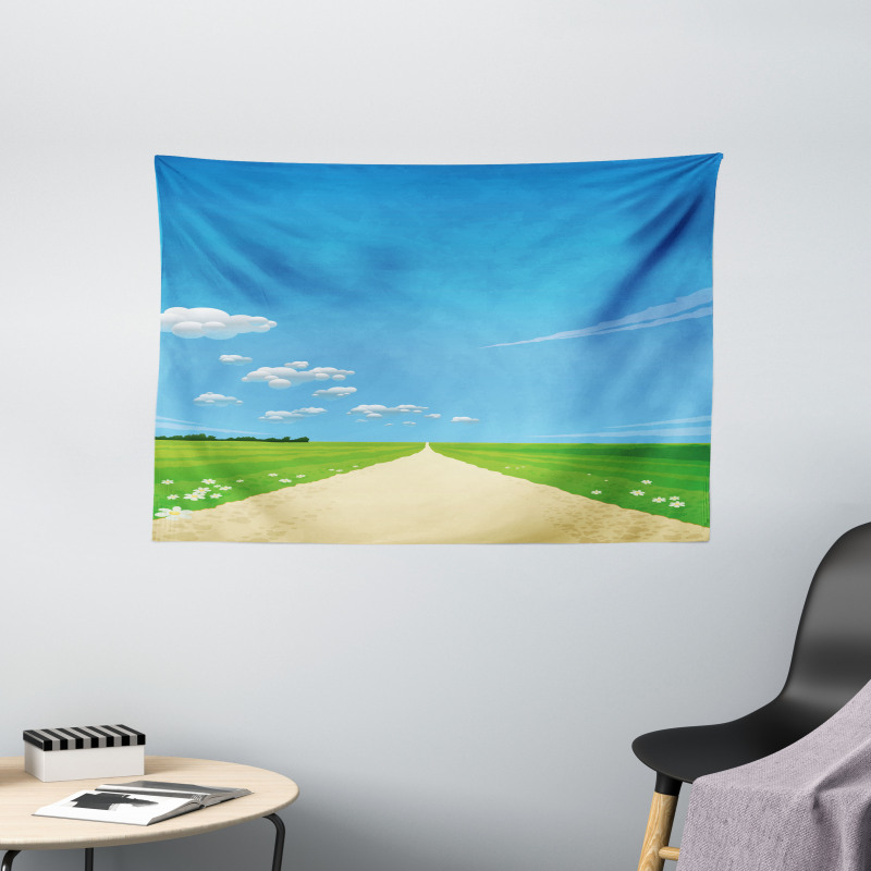 Sunny Sky Clouds Daisy Wide Tapestry