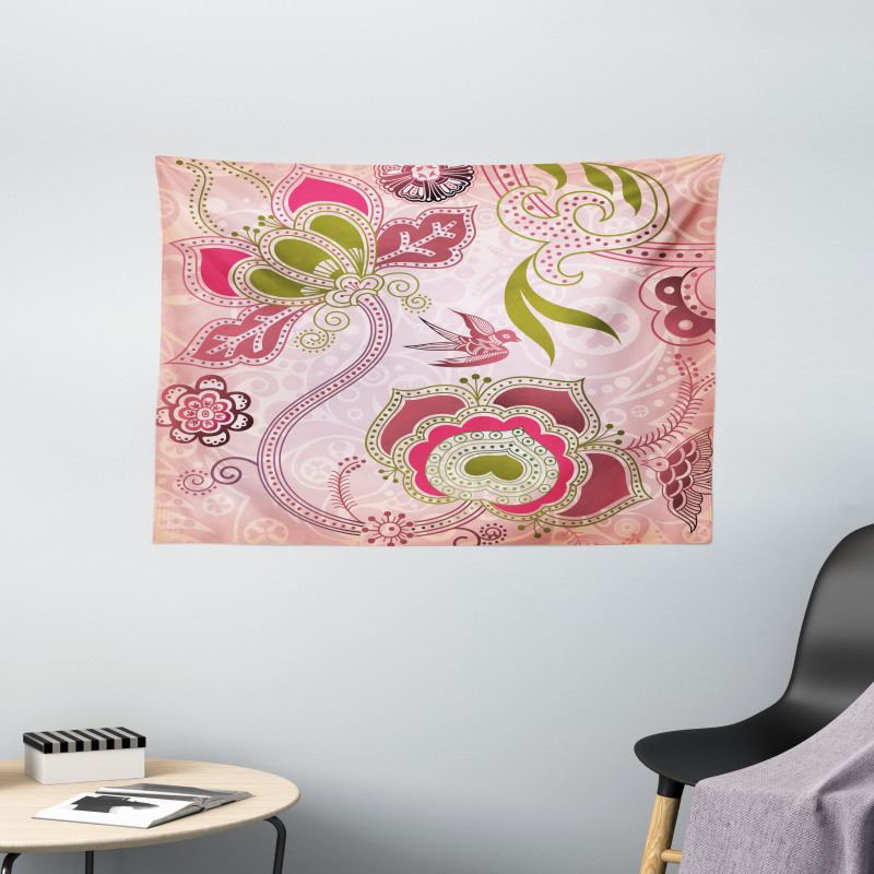 Swirl Leaf Lines Bohem Wide Tapestry