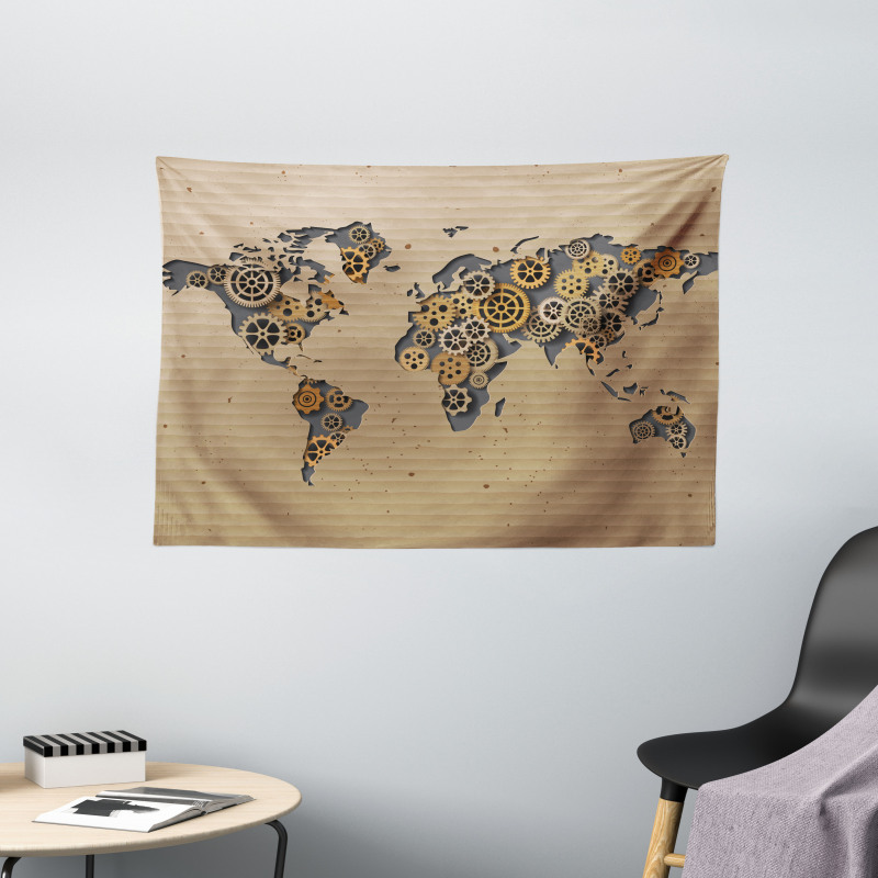Old Hipster World Map Wide Tapestry