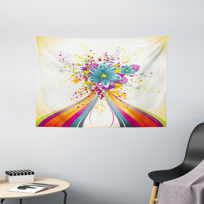 Rainbow Colored Buds Wide Tapestry