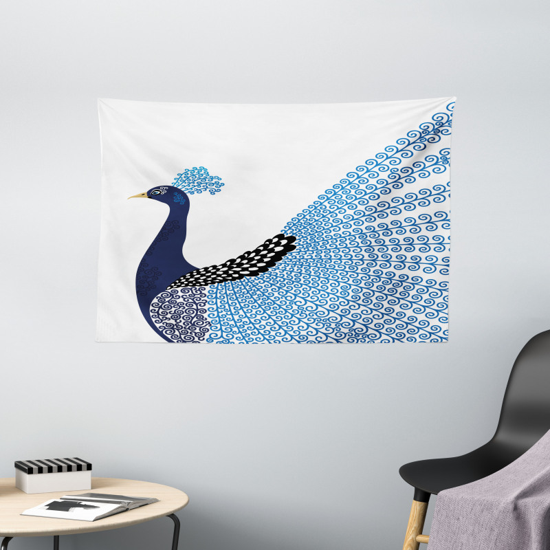 Exotic Peacock Feather Wide Tapestry