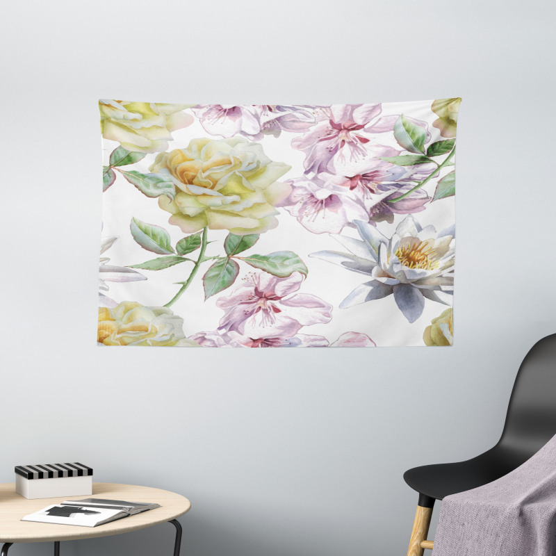 Rose Petals Sakura Lily Wide Tapestry