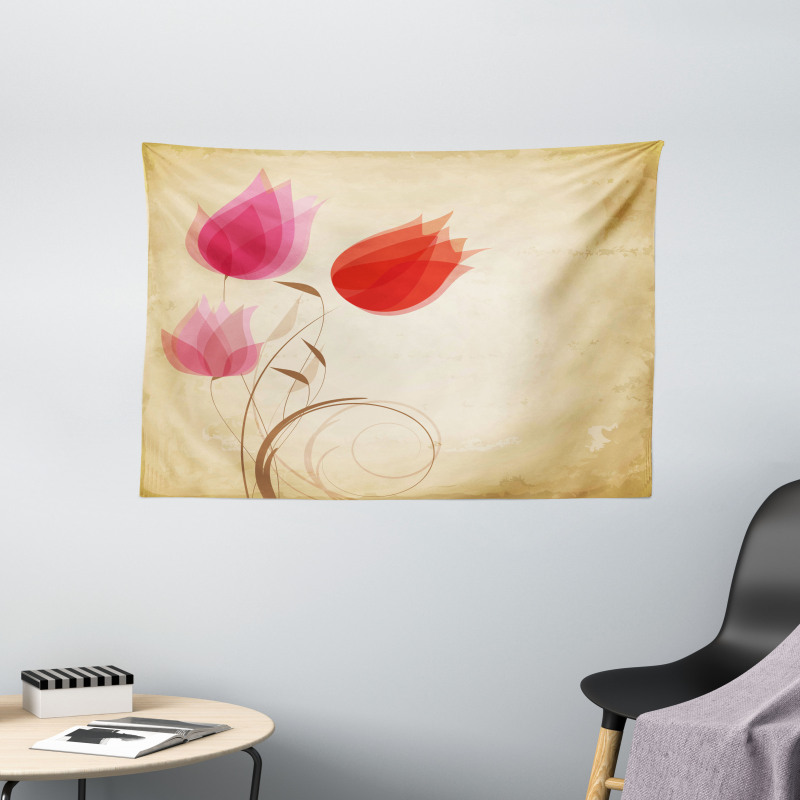 Hazy Red Flowers Nature Wide Tapestry