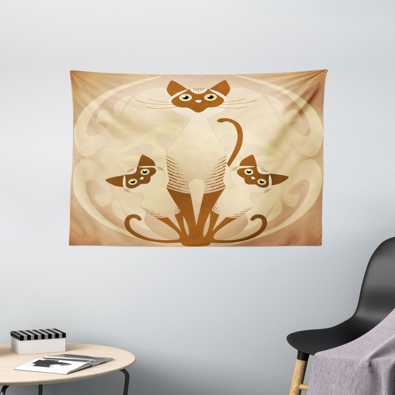 3 Siamese Cats Wide Tapestry