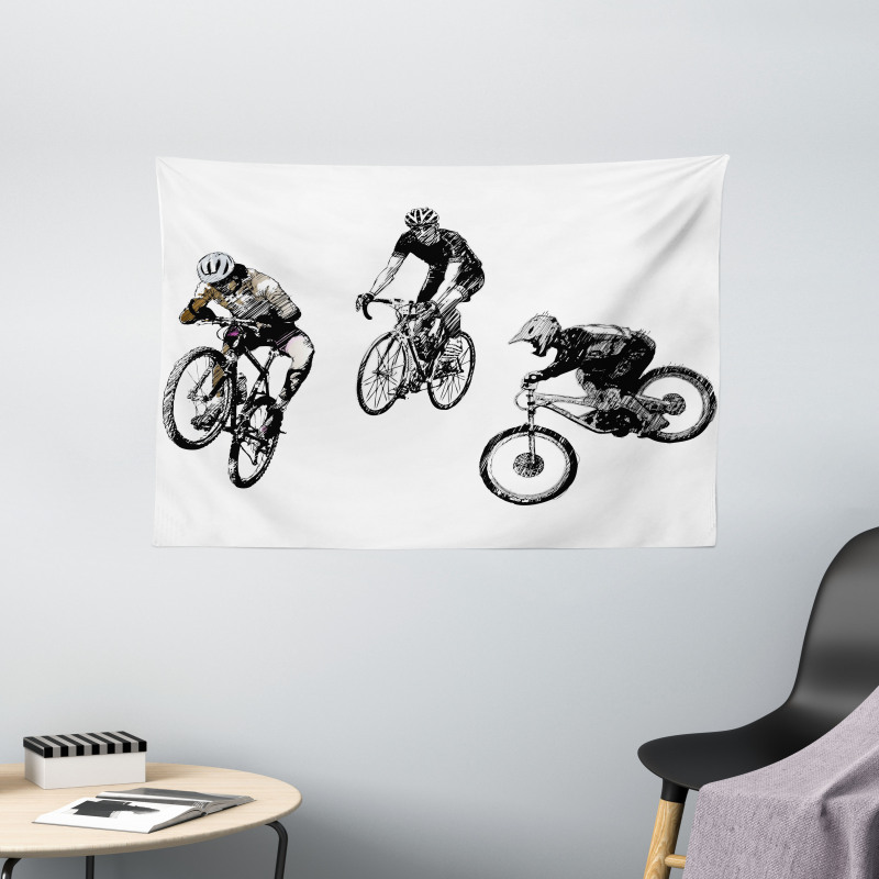 Sketch Cyclists Wide Tapestry