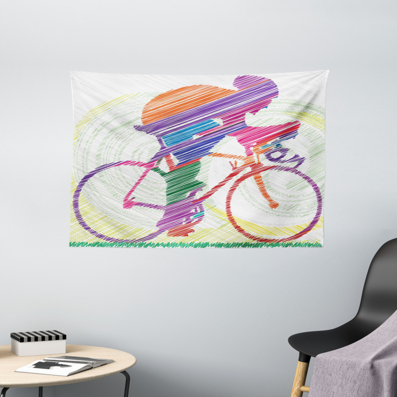 Cycling Man on Bike Wide Tapestry