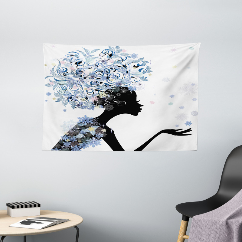 Flower Haired Snowflakes Wide Tapestry