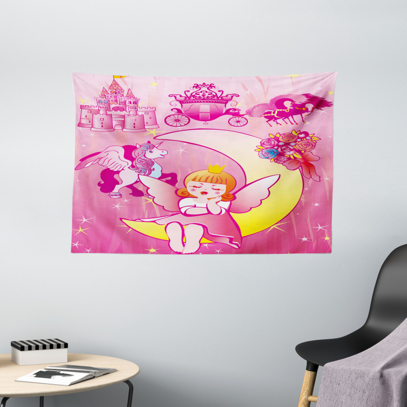 Moon Unicorn Castle Wide Tapestry