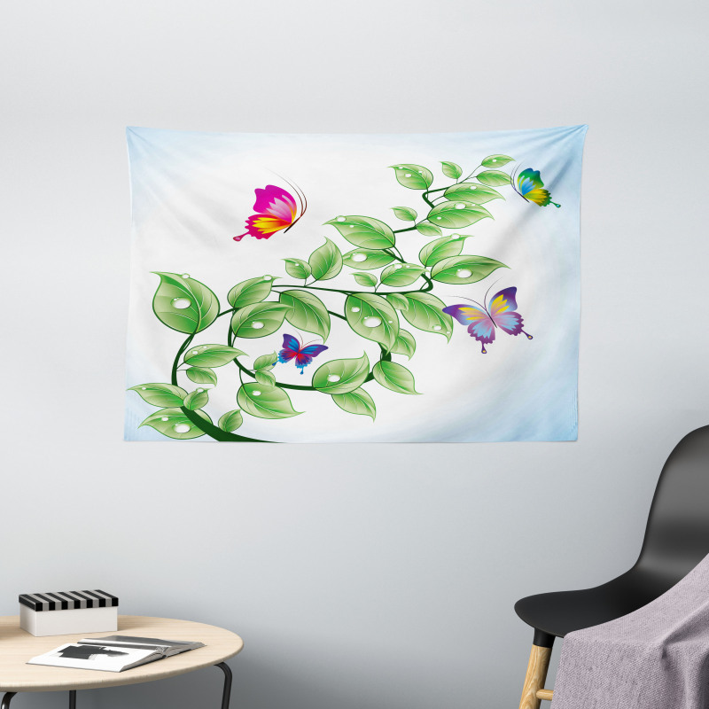 Floral Leaves Branches Wide Tapestry
