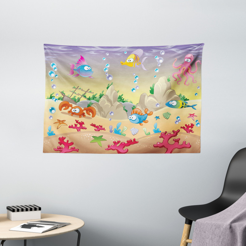 Kids Cartoon Funny Wide Tapestry