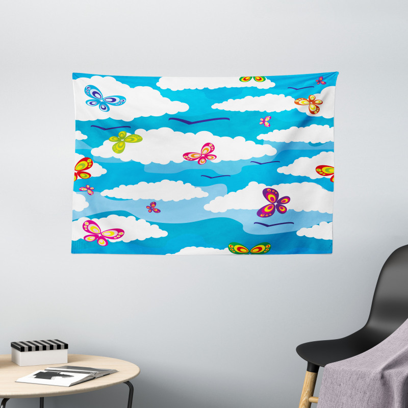 Clouds Butterfly Summer Wide Tapestry