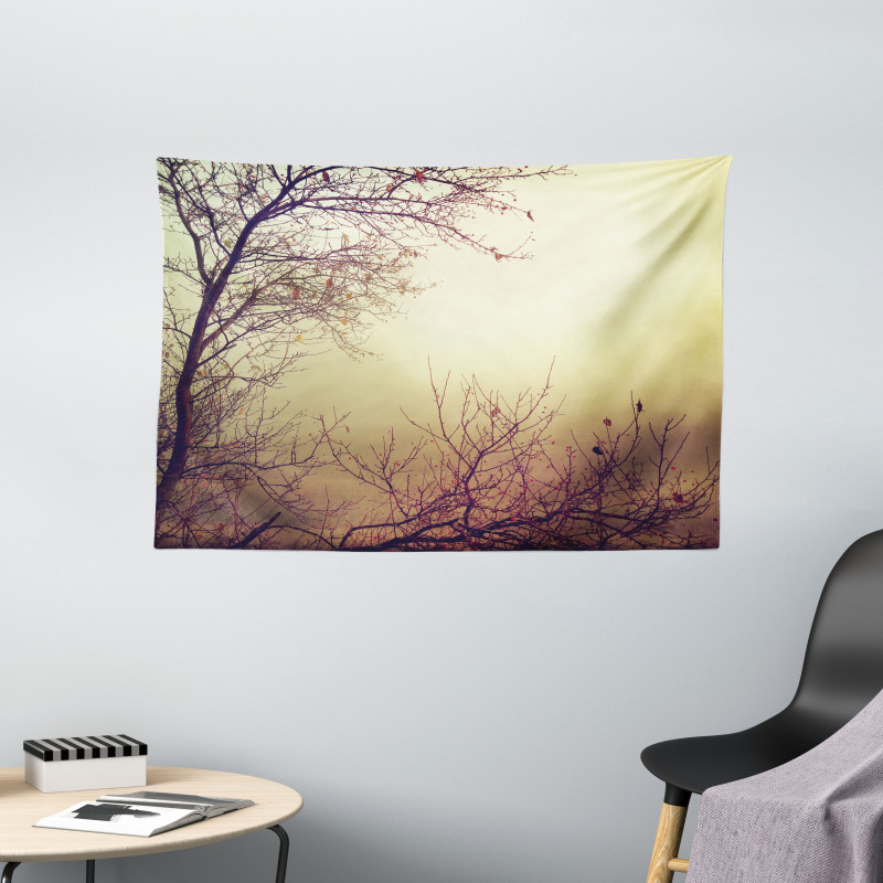 Vintage Leafless Autumn Wide Tapestry