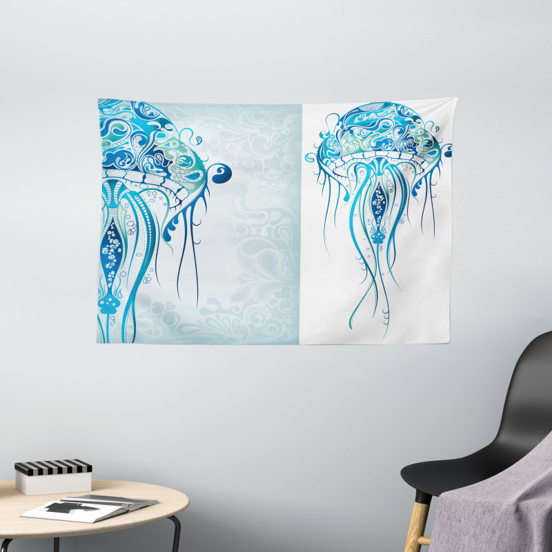 Ocean Jellyfish Paisley Wide Tapestry
