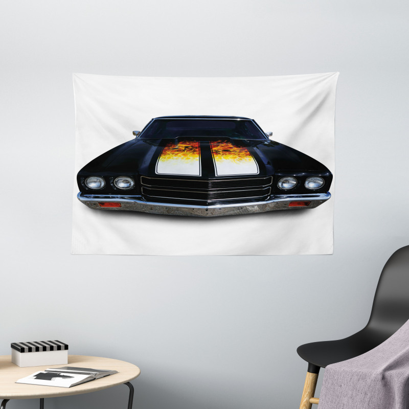 Vintage Retro Car Flame Wide Tapestry