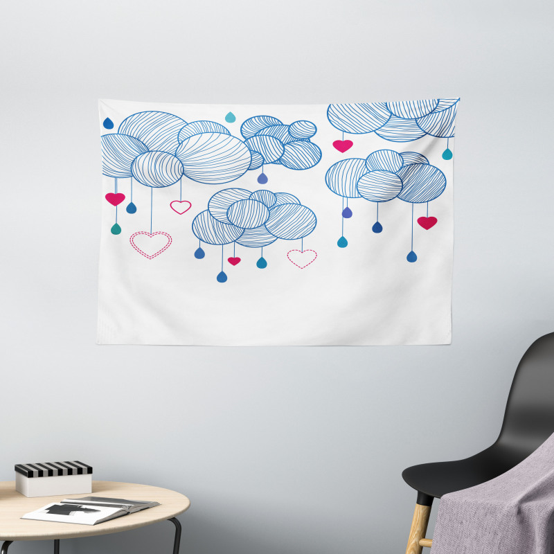 Hand Drawn Clouds Wide Tapestry