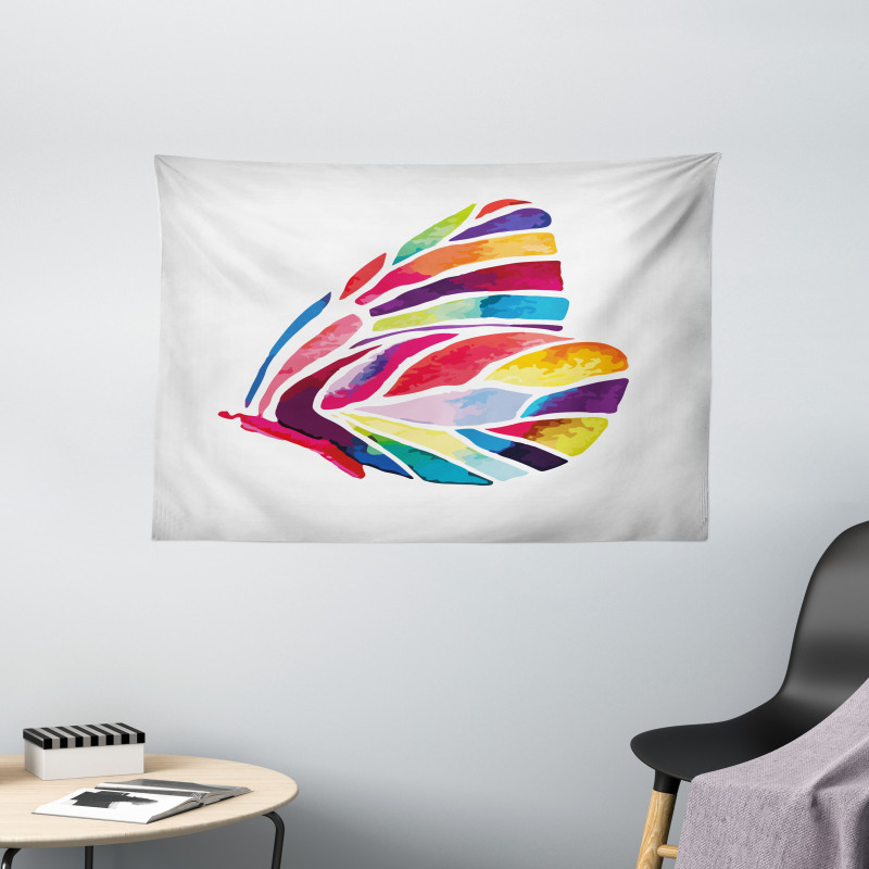 Colored Butterfly Wide Tapestry